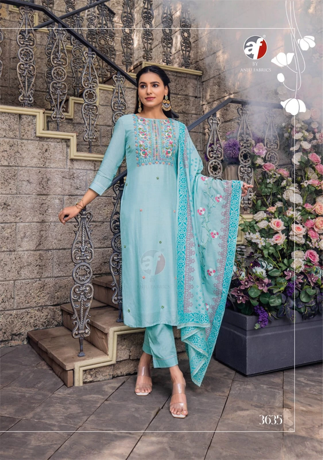 Anju Fabric Golden Meadows Vol 3 Pure Muslin Wholesale Fancy Readymade Salwar Suit Catalog — Wholesale Salwar Suits, Anju fabric wholesale from Surat - Gallery Image 6